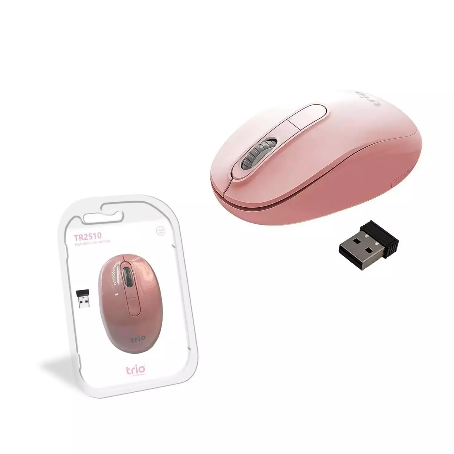 TRİO TR2510 Pembe Kablosuz Mouse – Renkli, Sessiz, 1600 DPI, USB Nano Alıcılı